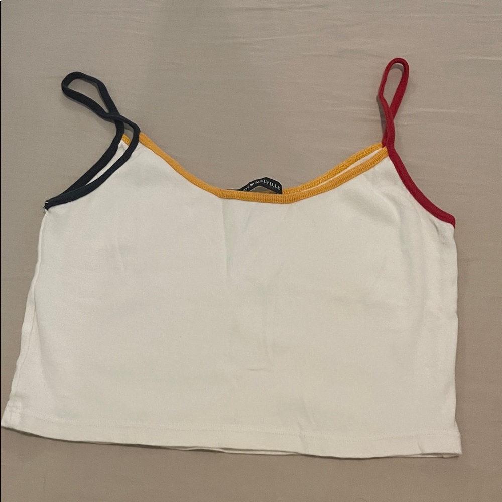 Brandy Melville White Colorblock Trim Cropped Tank – One Size
